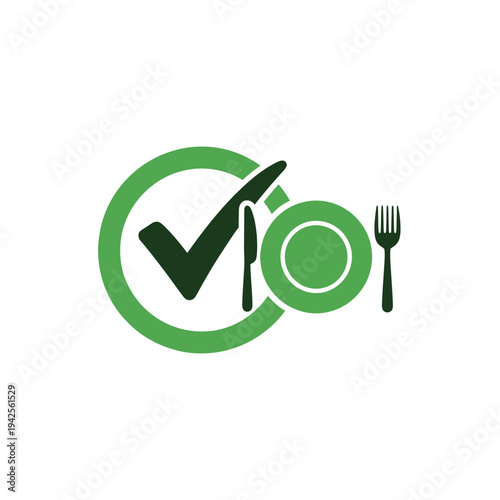 Meal Approved Checkmark with Plate Fork and Knife Icon Graphic
