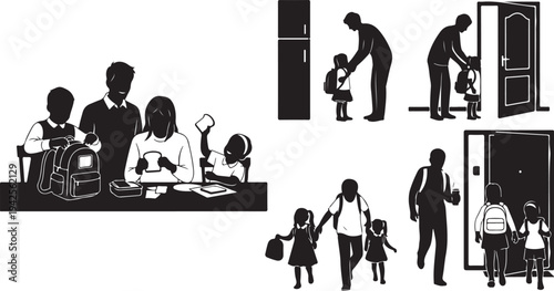 Family Activities with Children in Black and White Silhouettes parents