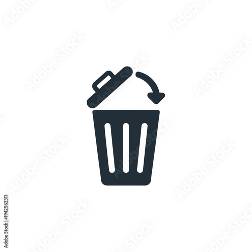 Simple black icon depicting an open wastebasket or trash can