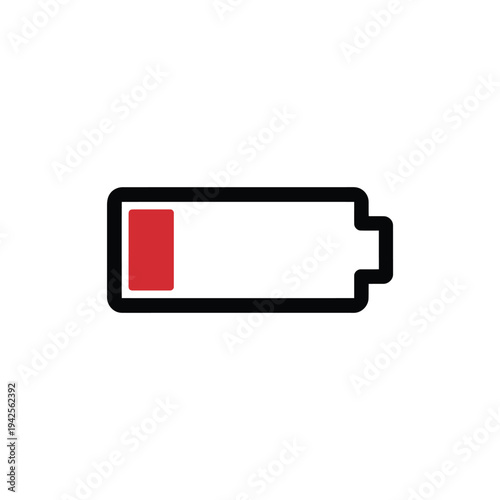 A simple illustration depicting a partially depleted battery indicator with red fill