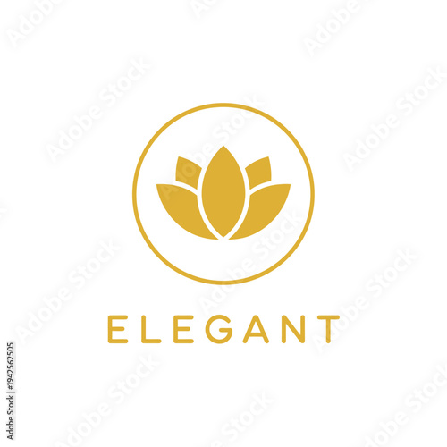 A golden lotus flower design enclosed within a circular frame with text