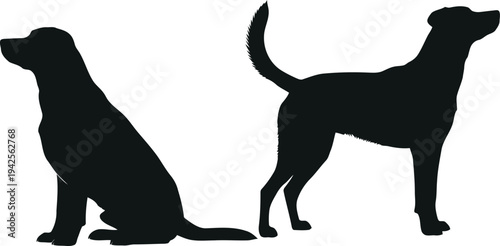 Black Dog Silhouette Vector Set Isolated on White Background for Pet Design and Animal Graphics