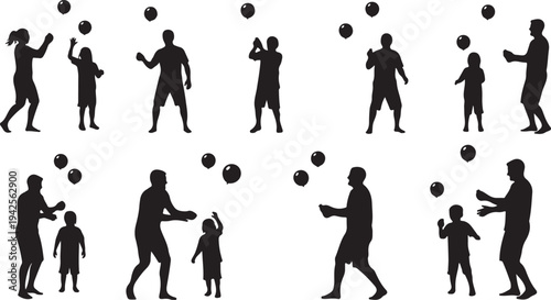 Silhouettes of People Juggling Balls in Various Poses black
