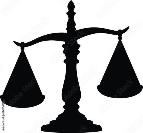 Black Silhouette of Justice Scales Icon for Legal, Law, and Attorney Concepts