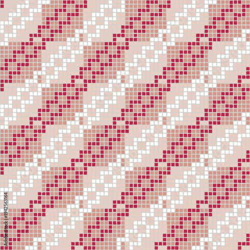 pink zigzags of hand drawn squares. vector seamless pattern. repetitive background. modern decorative pixel art. fabric swatch. textile design. embroidery template. home decor