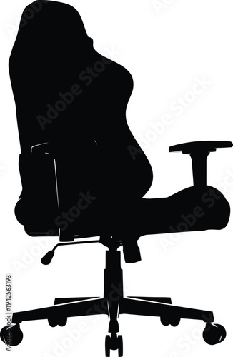 Ergonomic gaming chair silhouette isolated on white background for office and home workspace design