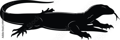 Silhouette of a prehistoric Komodo dragon running vector design