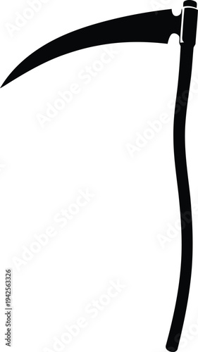Black Scythe Silhouette Isolated on White Background for Halloween and Horror Design