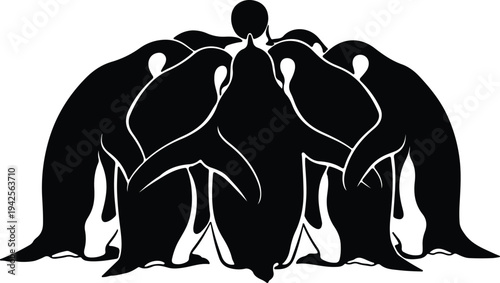 Silhouette of people surrounding a central figure vector design