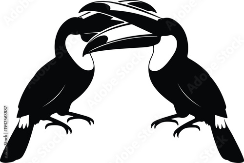 Silhouette Two Toucans Facing Each Other vector design