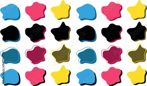 Organic Amoeba Blob Shape Abstract Colorful Vector Illustration Collection with Irregular Shadow and line Round Blot Forms and Doodle Drop Elements, Modern Fluid Graphic Shapes