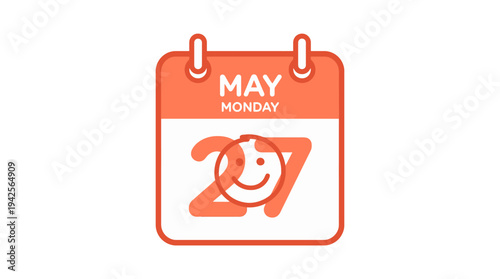 May 27 Monday Calendar Icon with Happy Smiley Face