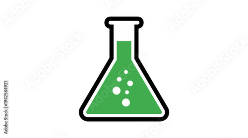Green chemistry Erlenmeyer flask icon with bubbles