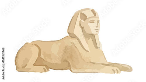 Hand drawn watercolor Great Sphinx of Giza illustration, ancient Egypt landmark