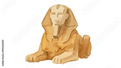 Hand drawn watercolor Great Sphinx of Giza illustration, ancient Egypt landmark