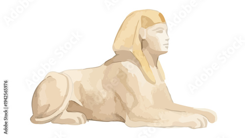 Hand drawn watercolor Great Sphinx of Giza illustration, ancient Egypt landmark