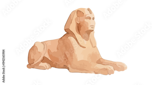 Hand drawn watercolor Great Sphinx of Giza illustration, ancient Egypt landmark
