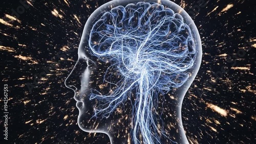 Abstract visualization of neural network activity within a human head