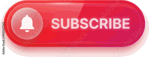 Red Subscribe Button with Notification Bell Icon - Graphic Design Element for Social Media