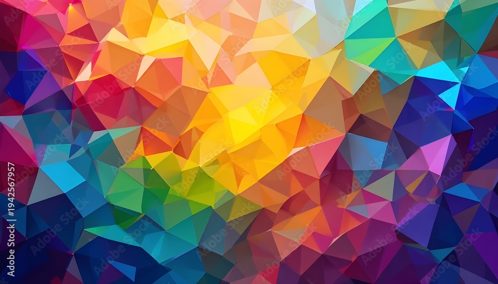 Fototapeta premium Bright multicolor low-poly geometric pattern with vibrant facets.