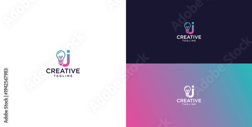 smart bulb logo icon. bulb logo technology. initial logo design J