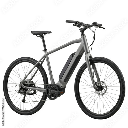 Modern grey electric commuter bicycle isolated