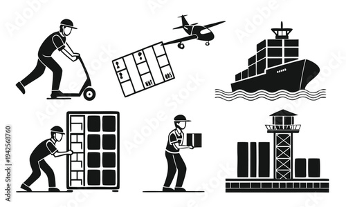 Construction workers and business people silhouettes collection in simple vector illustration style