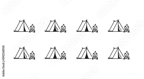 Camping Tents and Campfires Pattern Outdoor Adventure Theme Simple Line Art