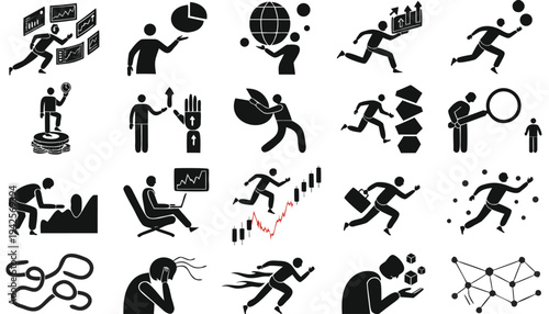 Vector silhouette illustration set of people in various sports and fitness activities in black design style