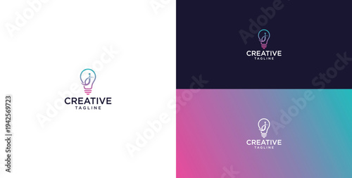 smart bulb logo icon. bulb logo technology. initial logo design J