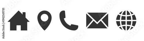 Contact icon set, Simple contact icons containing address, location, call, mail and web symbol. Transparent PNG and vector