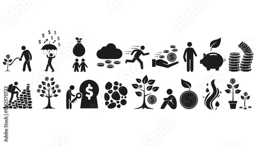 Vector illustration set of animal icons with abstract background in simple black silhouette style