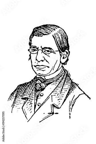 Bild auf Leinwand Littré (1801-1881), man wearing glasses and formal 19th-century attire, meticulous line work portrait, old vintage illustration, 1897