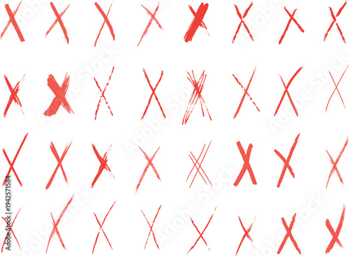 collection of hand-drawn red cross marks, commonly used to indicate "wrong," "no," or "error