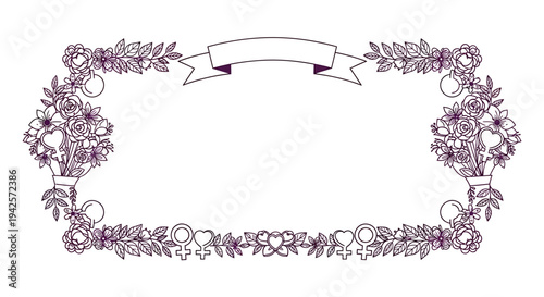 Purple floral border vector isolated on White Background
