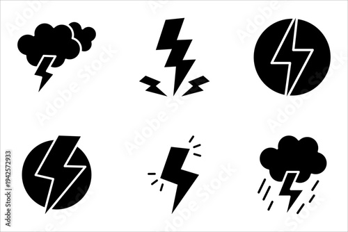 Lightning icon set. Electric sign and symbol. Power icon. Energy sign. Lightning power icon, vector illustration.