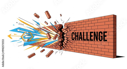 Man Breaking Through Brick Wall.