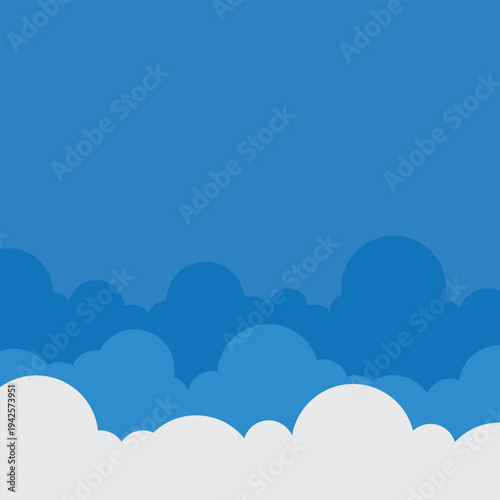 Papercut style white clouds on sky blue background
