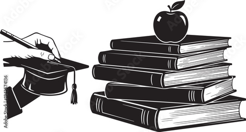 Education and Learning Concept with Books and Graduation Cap