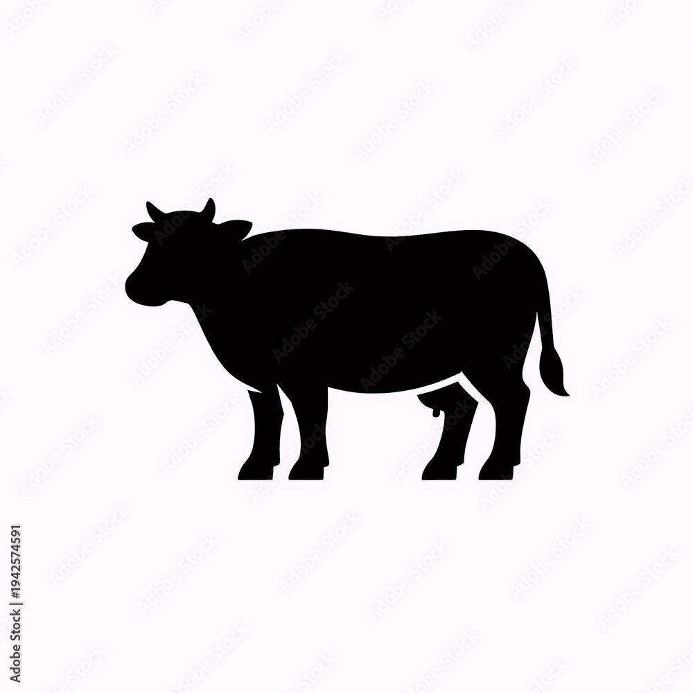 Fototapeta premium Cow Silhouette Icon – Farm Animal Livestock Symbol, Clean Black Vector Illustration Perfect for Agriculture Branding, Dairy Industry Logos, Farming Graphics and Rural Design