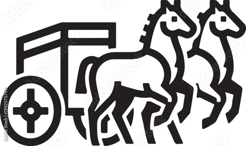 Horse Drawn Carriage Icon Black and White Transport Symbol