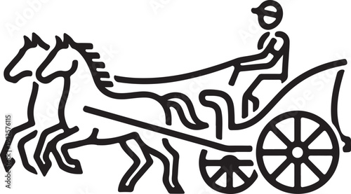 Ancient War Chariot with Horses Black and White Illustration