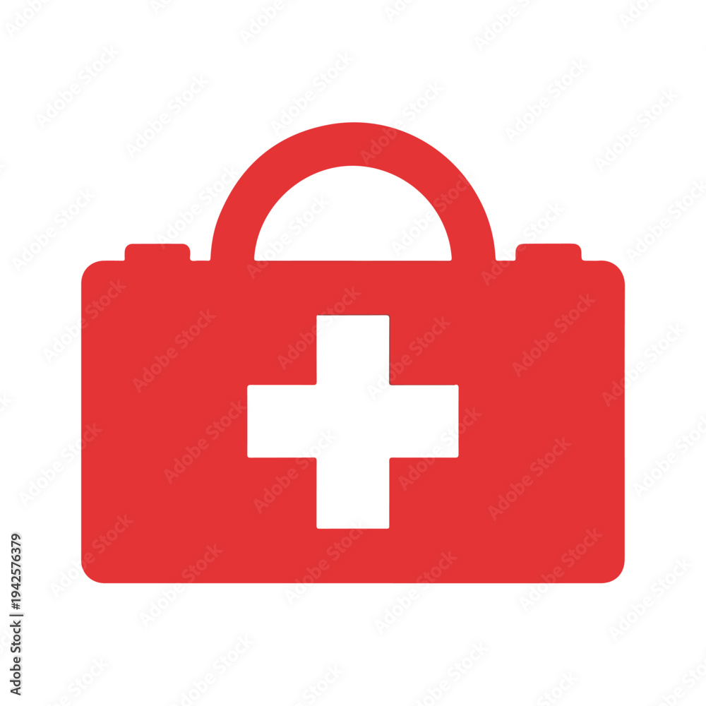 Fototapeta premium Red first aid kit with white cross for medical emergencies