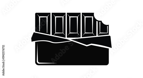 Black and white illustration of a partially eaten chocolate bar