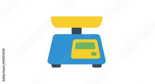 Simple illustration of a blue and yellow digital kitchen scale