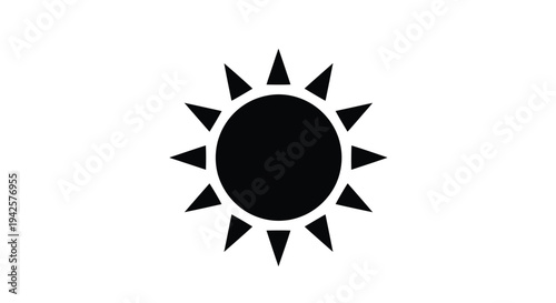 Simple black sun icon with radiating triangular rays on white background