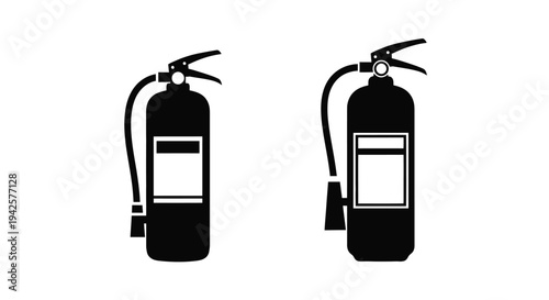 Two black silhouettes of fire extinguishers on a white background