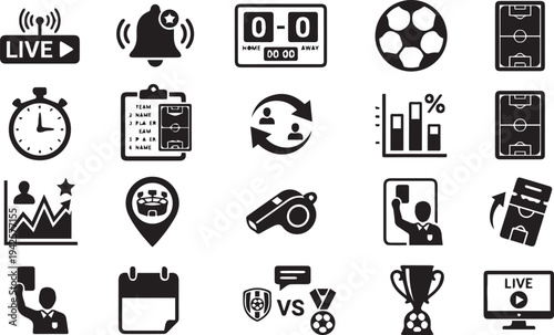 Soccer match live statistics and broadcast icons for world cup