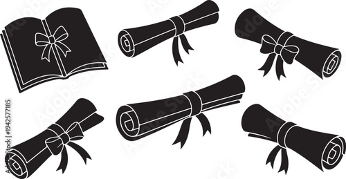 Certificates and diplomas with ribbons and bows illustration