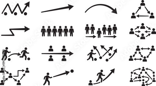 Football tactics and team formation strategy icons for soccer world cup